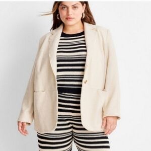 NWT Future Collective X Jenny K. Lopez Tweed Blazer Jacket in Ivory Size 3X ✨